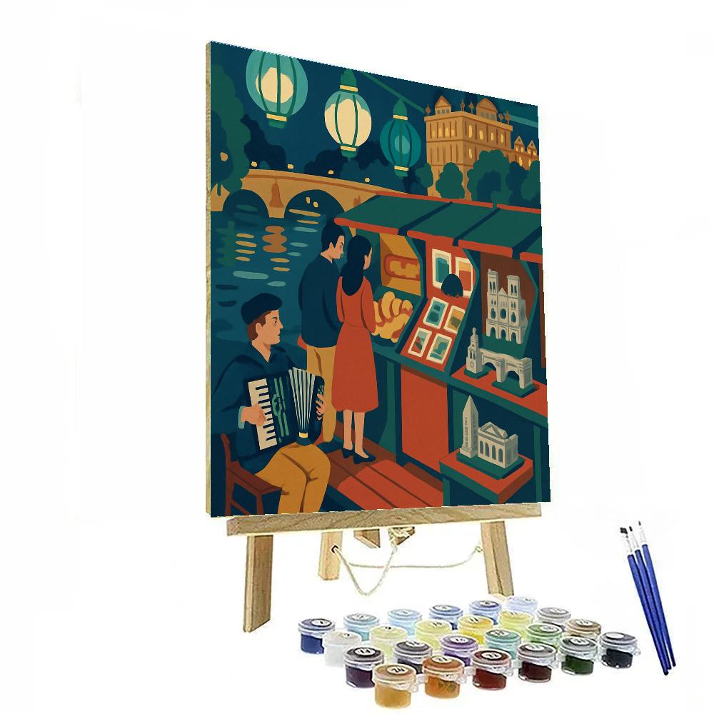 Seine River Market With Paris Glow paint by number