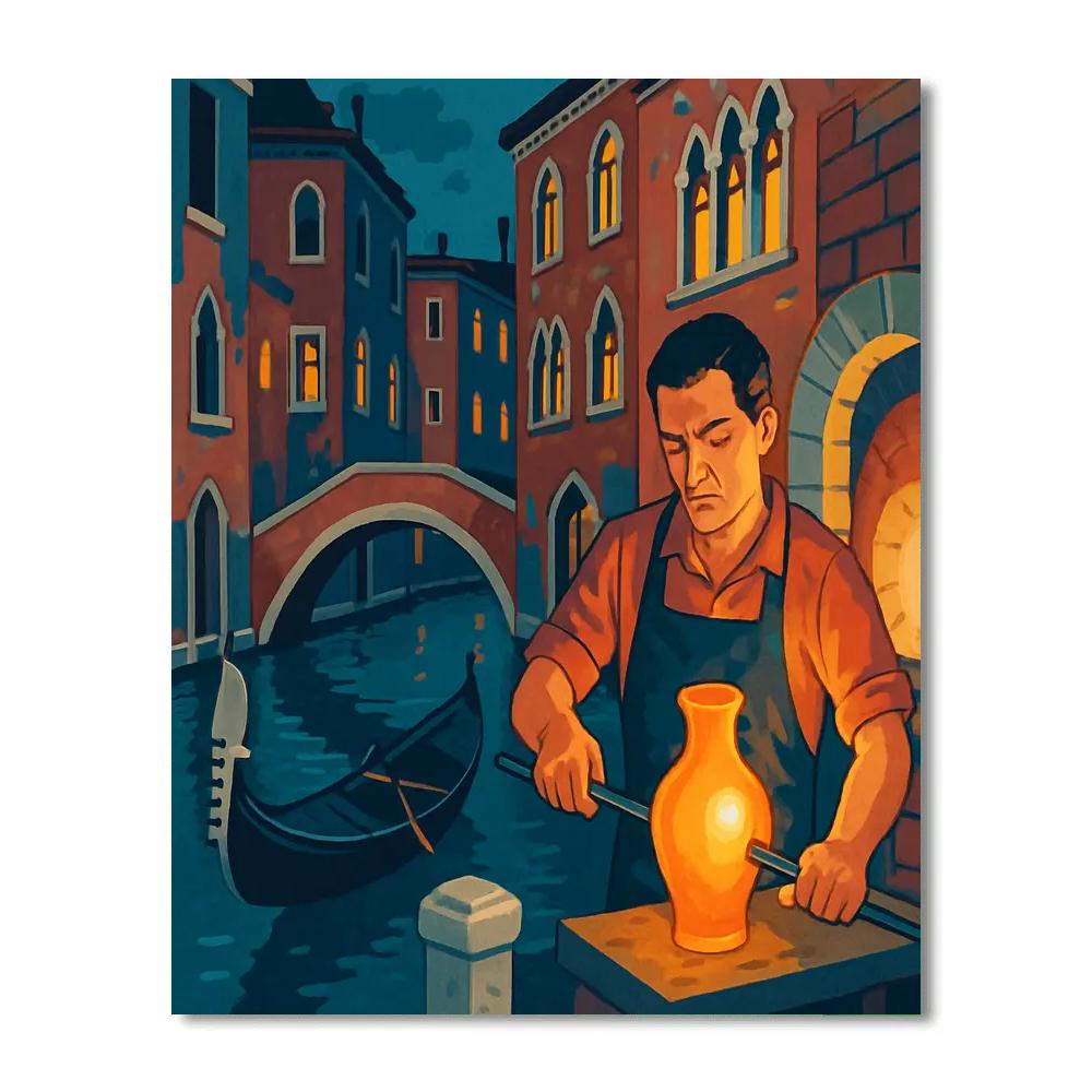 Glassmakers Workshop Venice At Dusk Number painting