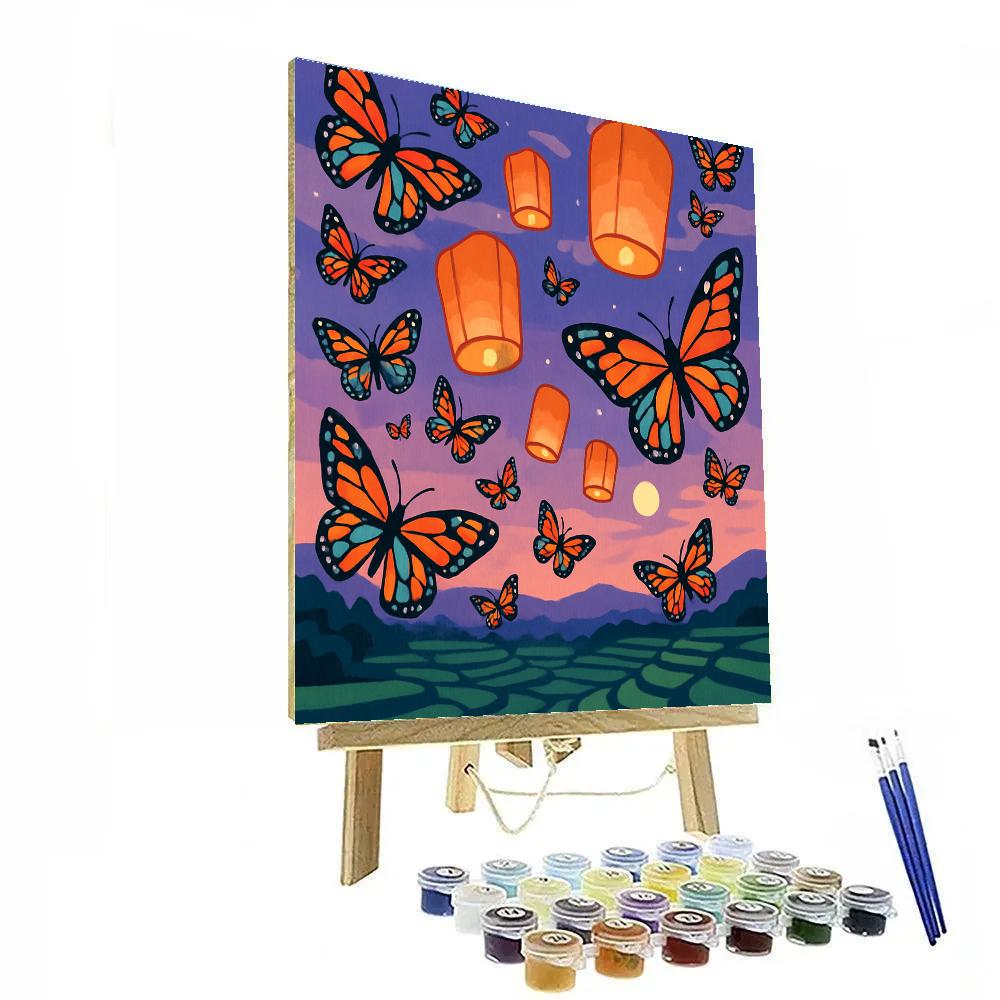 Lanternlit Migration With Butterfly Silhouettes painting number kit