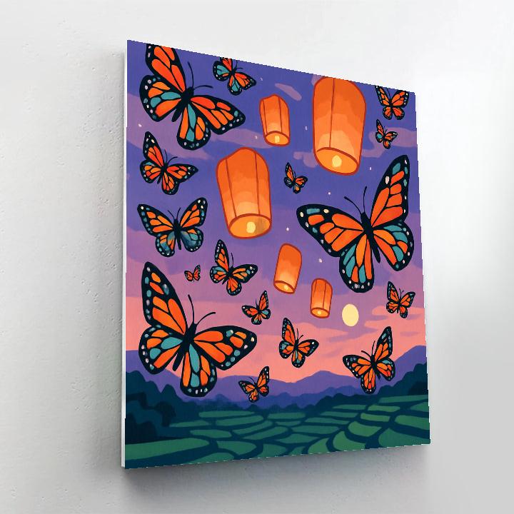 Lanternlit Migration With Butterfly Silhouettes painting number kit