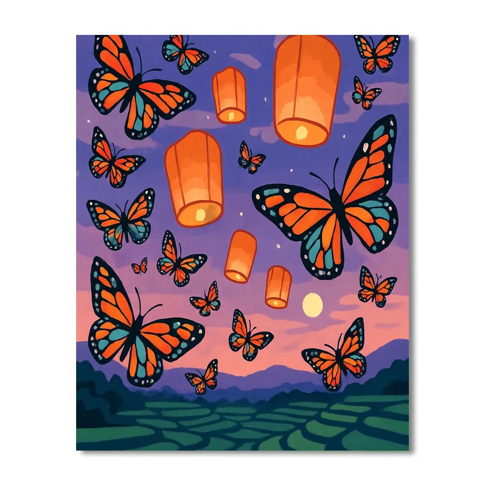 Lanternlit Migration With Butterfly Silhouettes painting number kit
