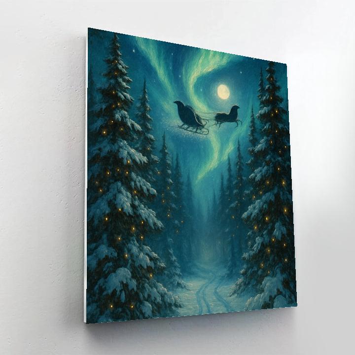 Aurora Sleigh Over The Pine Cathedral Numbered painting kits