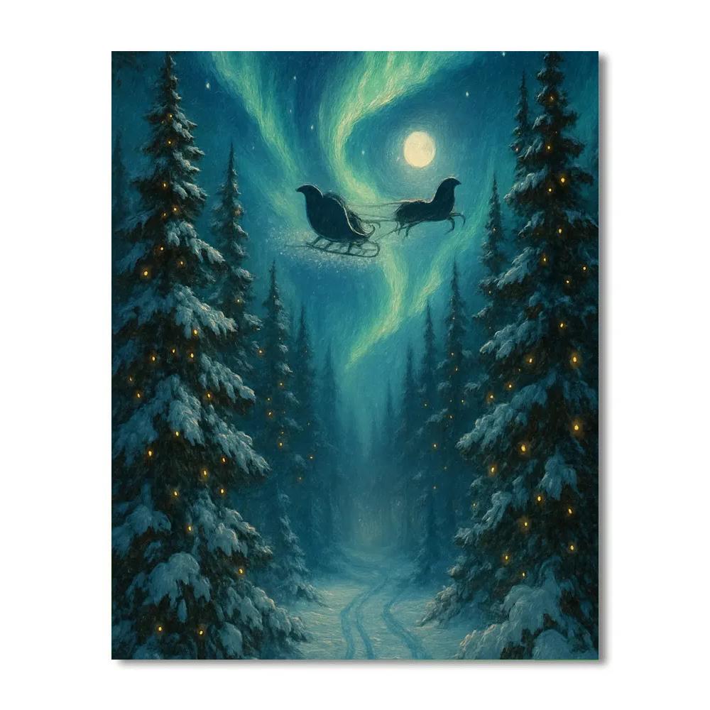 Aurora Sleigh Over The Pine Cathedral Numbered painting kits