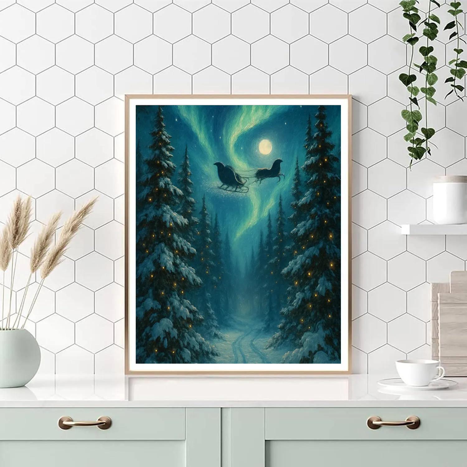Aurora Sleigh Over The Pine Cathedral Numbered painting kits