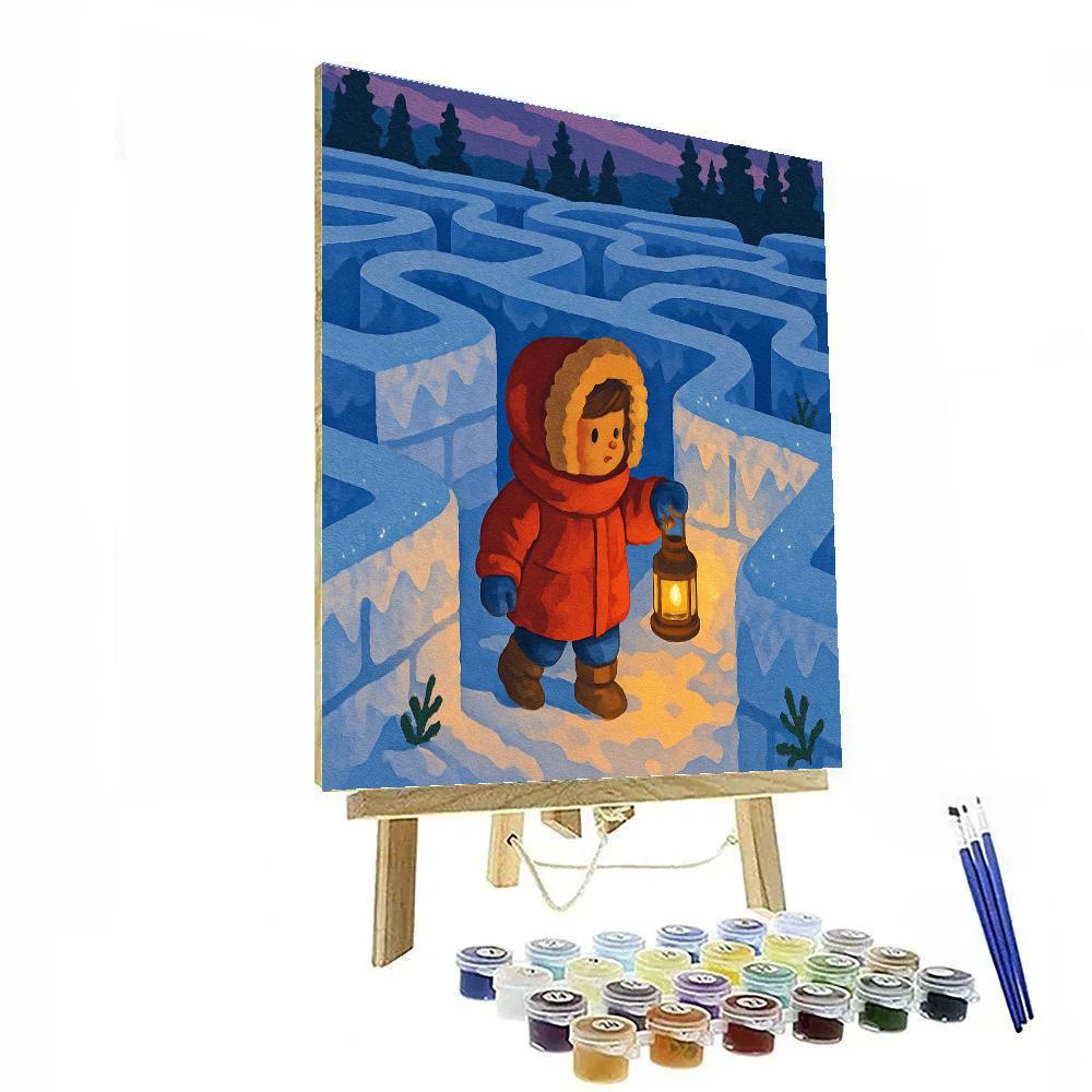 Lantern Lit Snow Labyrinth Winter paint by number