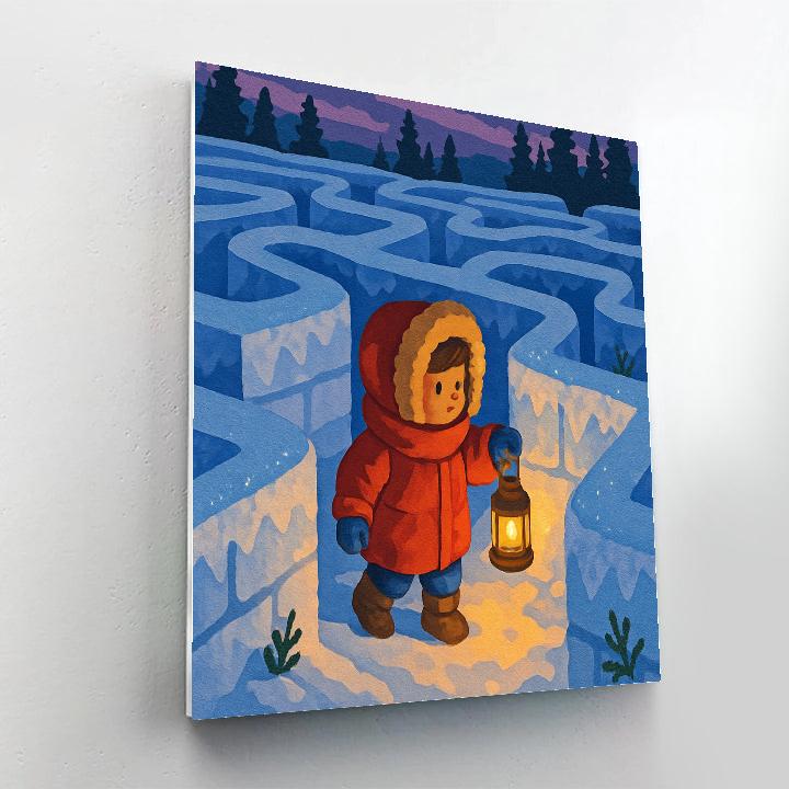 Lantern Lit Snow Labyrinth Winter paint by number