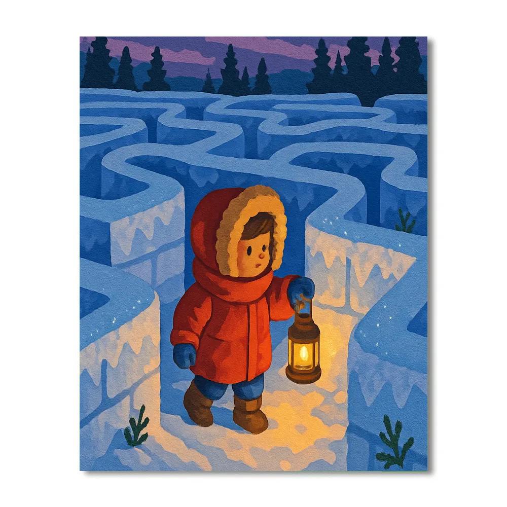 Lantern Lit Snow Labyrinth Winter paint by number