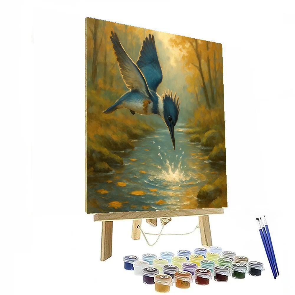 Kingfisher Splash Over Amber Creek Number painting
