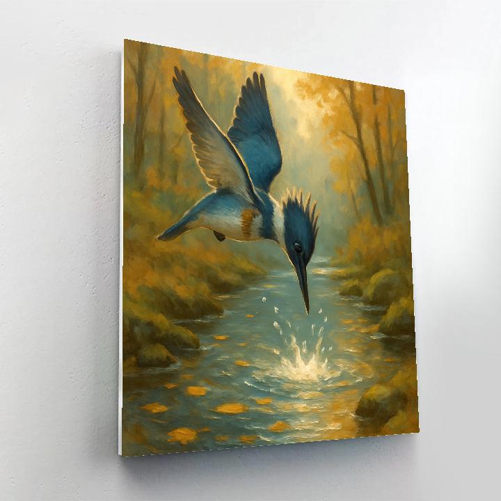 Kingfisher Splash Over Amber Creek Number painting