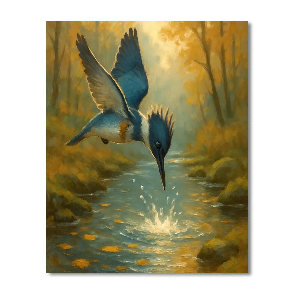 Kingfisher Splash Over Amber Creek Number painting