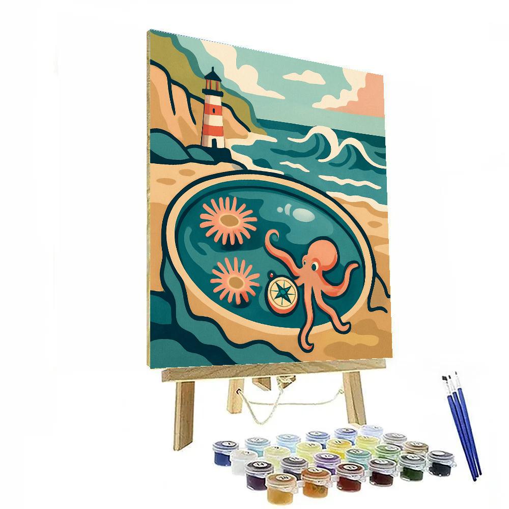 Lighthouse Glass Tide Pool Ocean Number painting