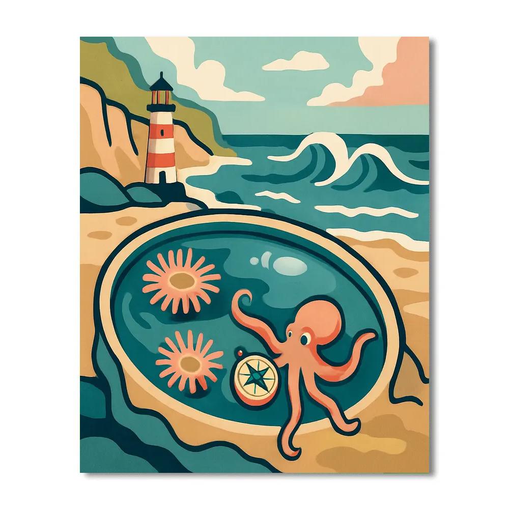 Lighthouse Glass Tide Pool Ocean Number painting