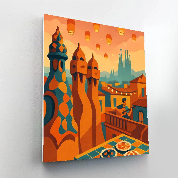 Cathedral Rooftops With Spain Twilight Lanterns Number painting