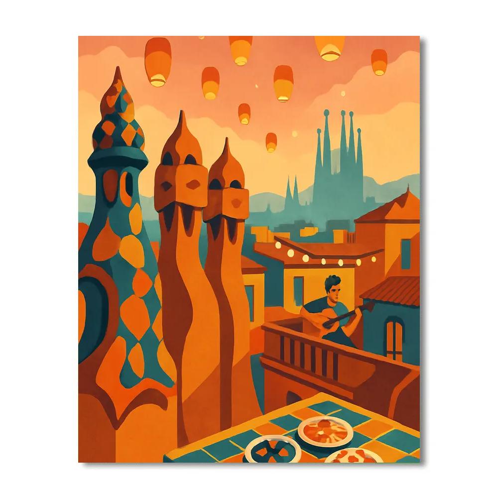 Cathedral Rooftops With Spain Twilight Lanterns Number painting
