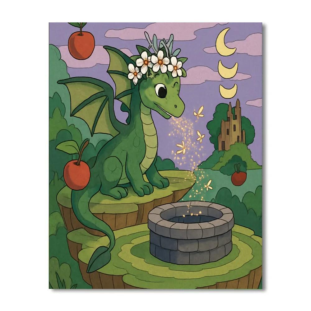 Fantasy Crowned Orchard Dragon Number painting