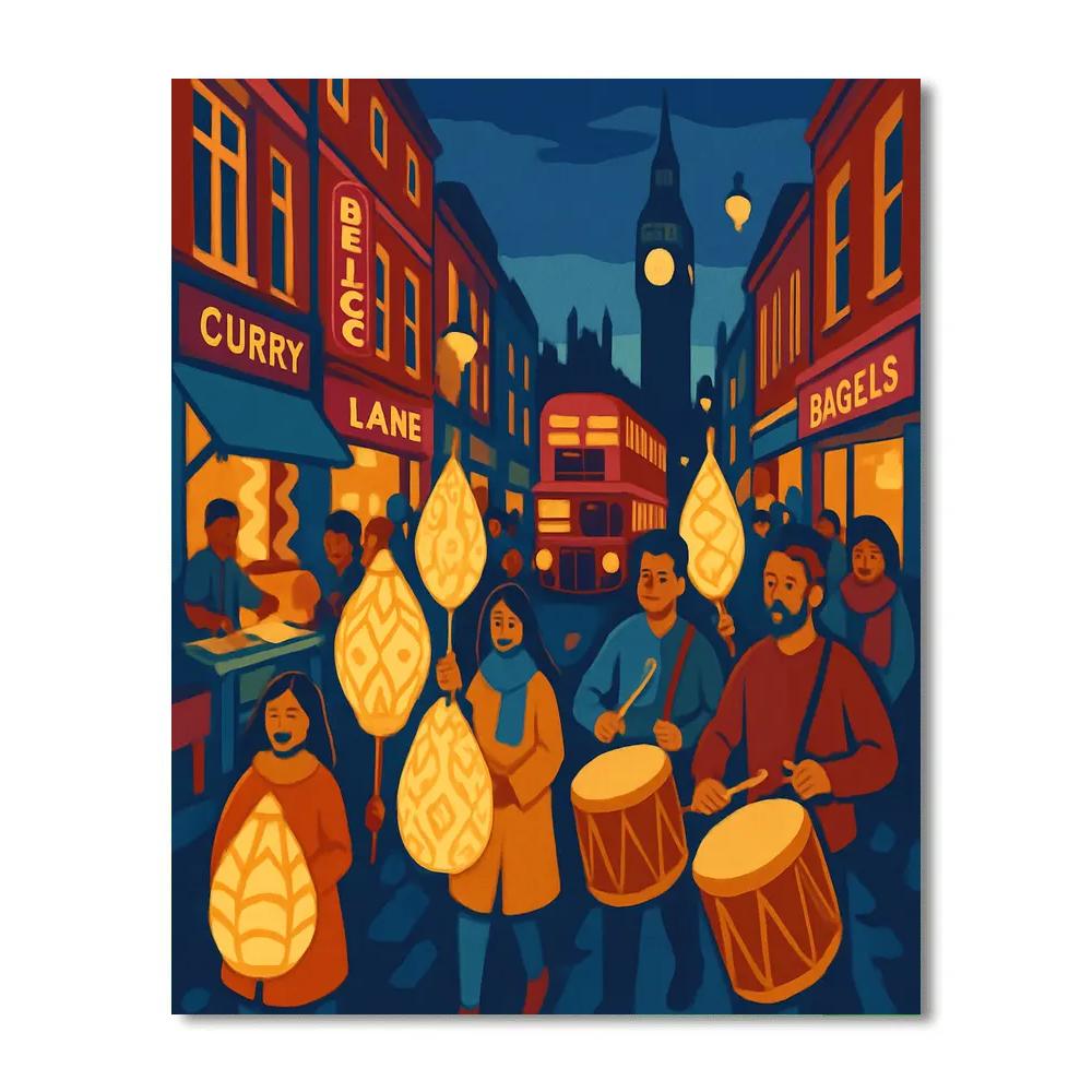Lantern Parade Over Brick Lane London paint by color