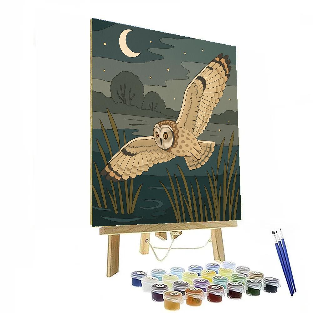 Silent Flight Above The Moonlit Owl Marsh Number painting