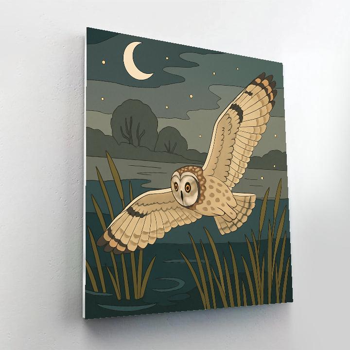 Silent Flight Above The Moonlit Owl Marsh Number painting