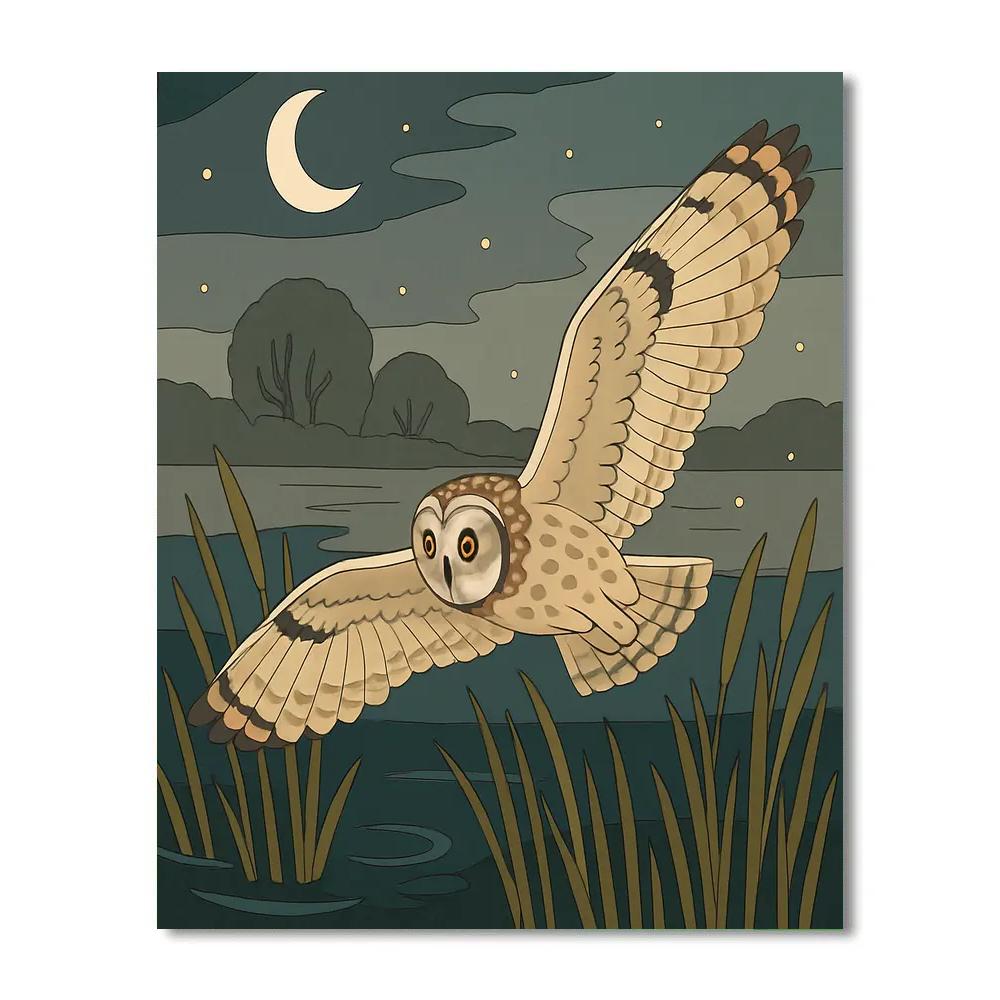Silent Flight Above The Moonlit Owl Marsh Number painting