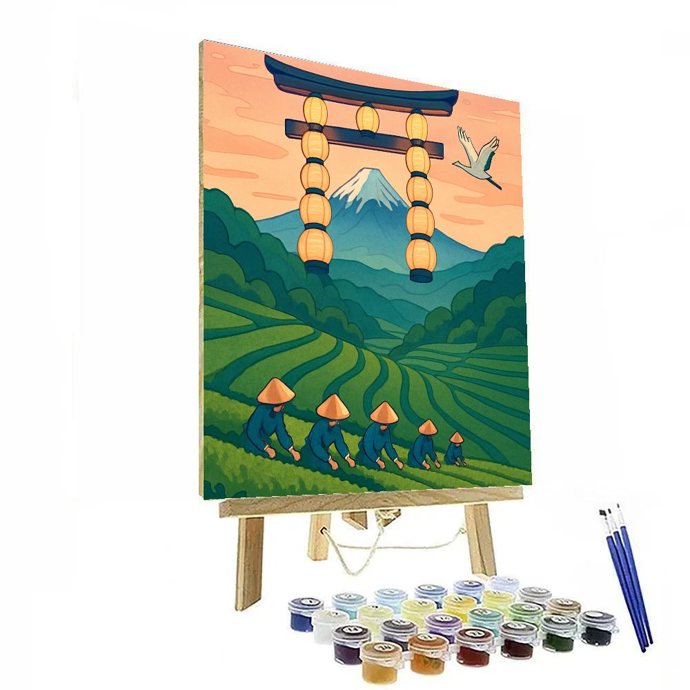 Lantern Crafted Torii Over Japan Tea Terraces paint by number