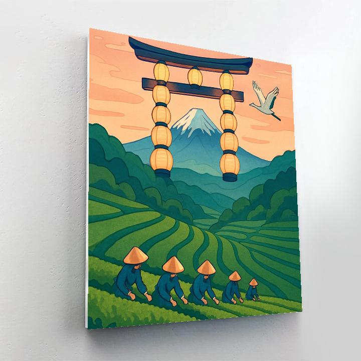 Lantern Crafted Torii Over Japan Tea Terraces paint by number