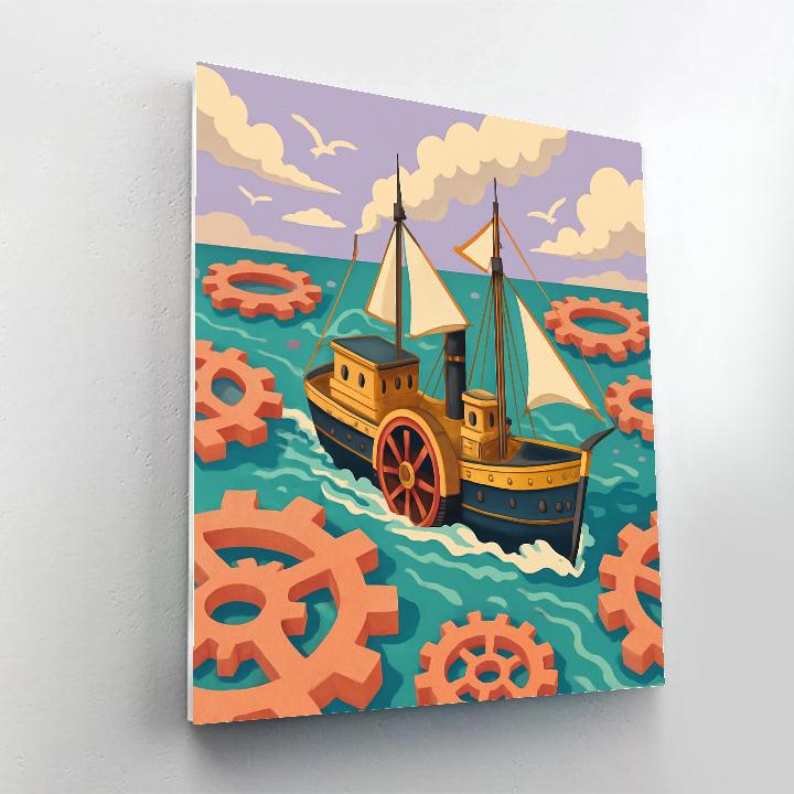 Clockwork Ship In A Coral Archipelago Number painting