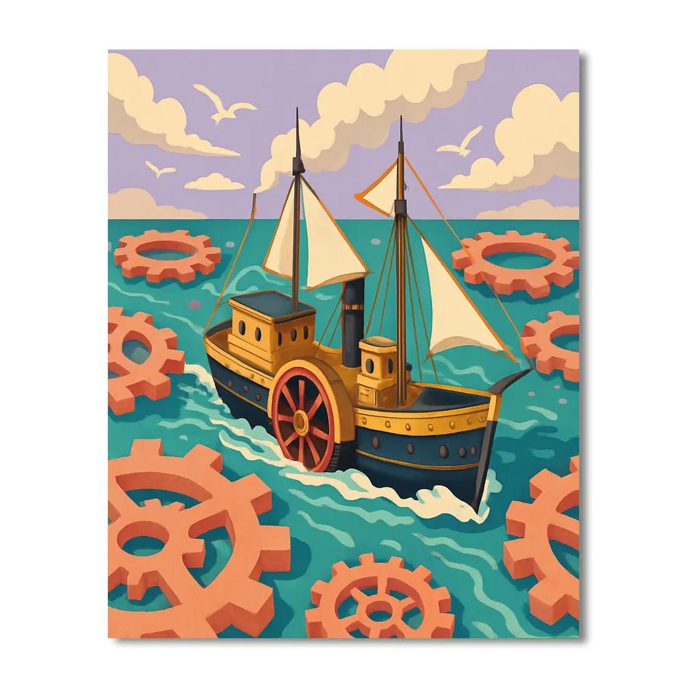 Clockwork Ship In A Coral Archipelago Number painting