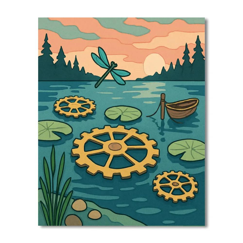 Clockwork Lily Pads On A Lake paint by number