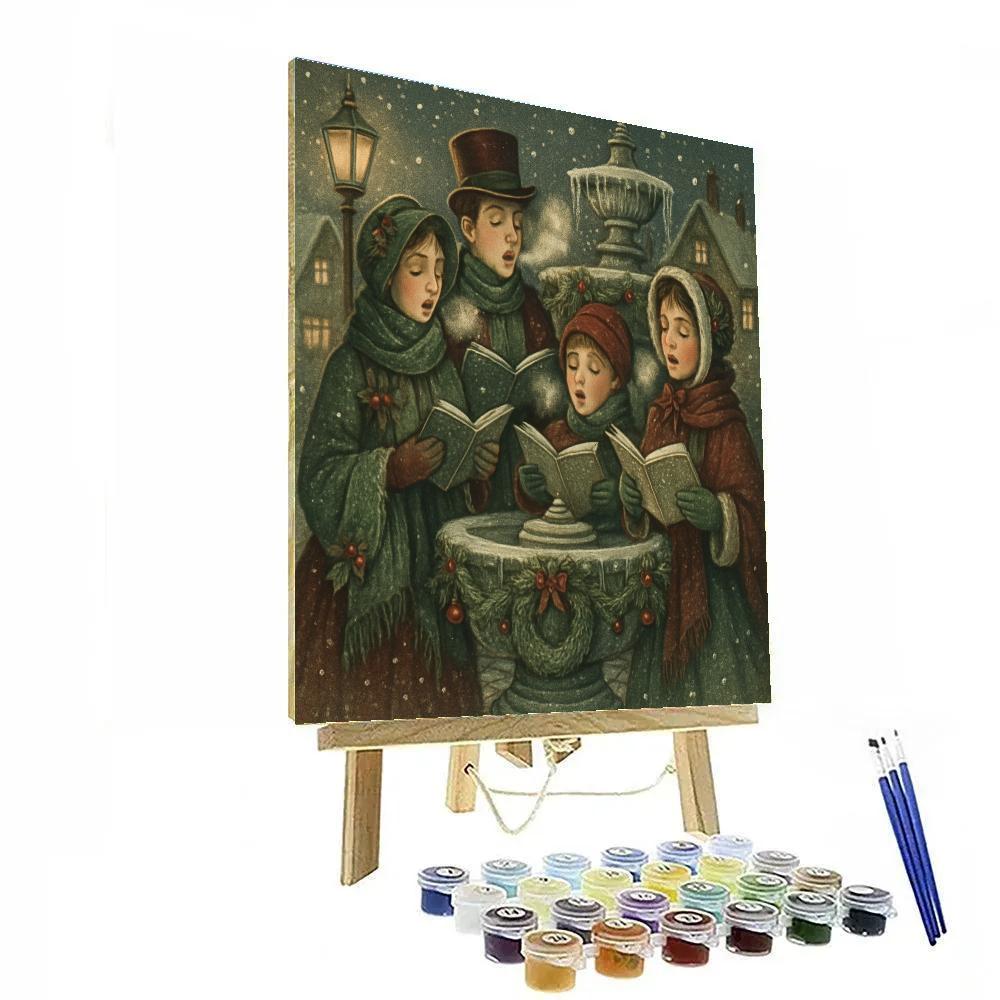 Midnight Carolers At The Frozen Fountain painting number kit