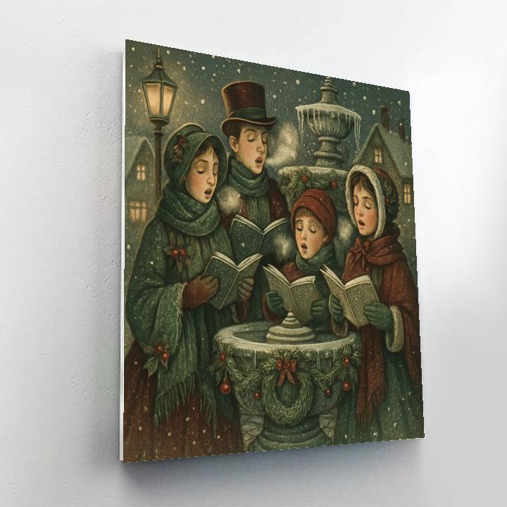 Midnight Carolers At The Frozen Fountain painting number kit