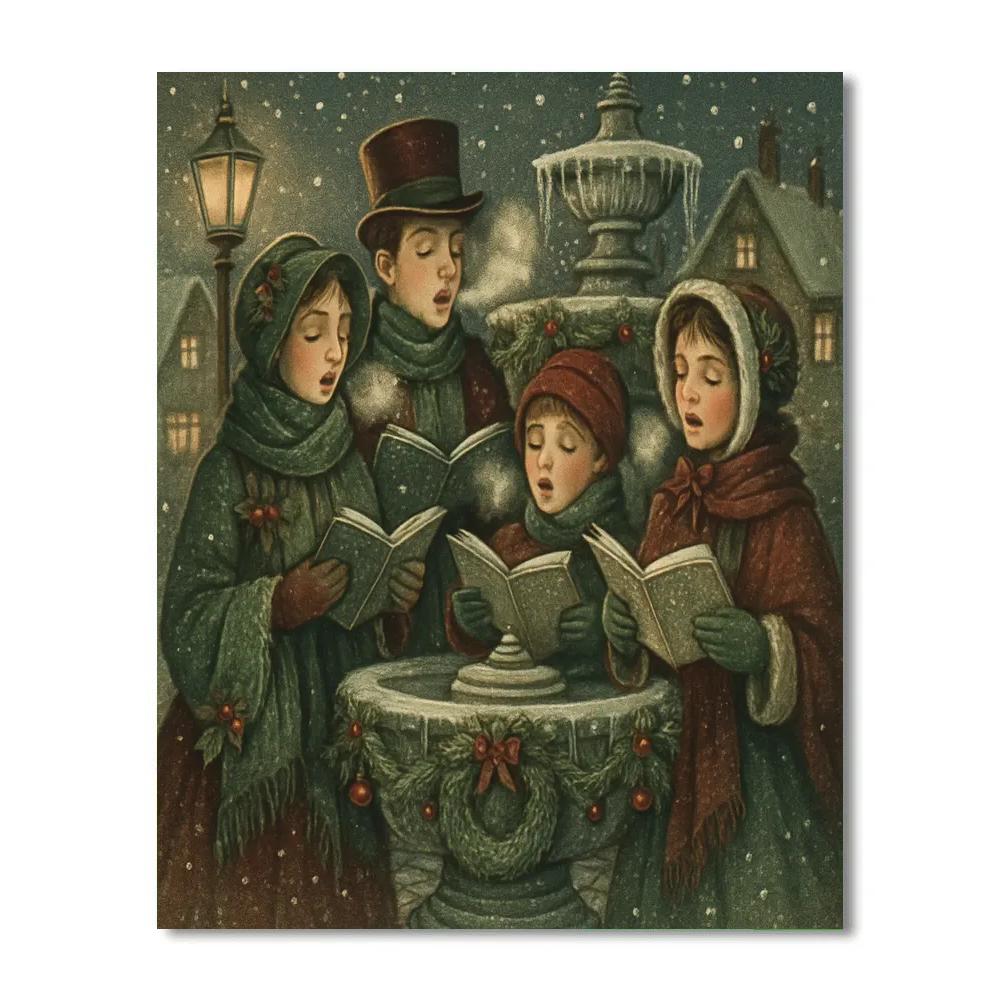 Midnight Carolers At The Frozen Fountain painting number kit