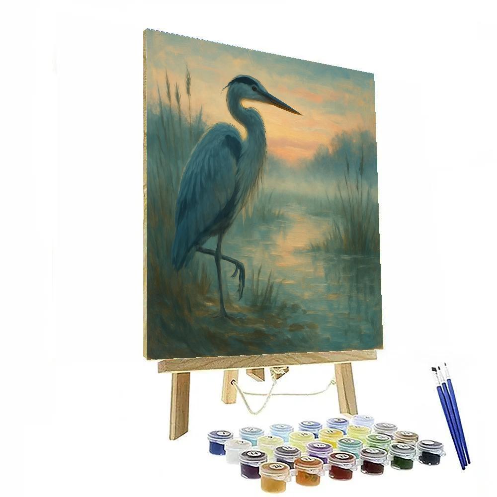 Heron In The Misty Reeds At Dawn DIY paint by numbers