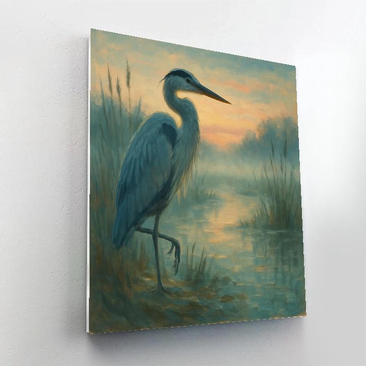 Heron In The Misty Reeds At Dawn DIY paint by numbers