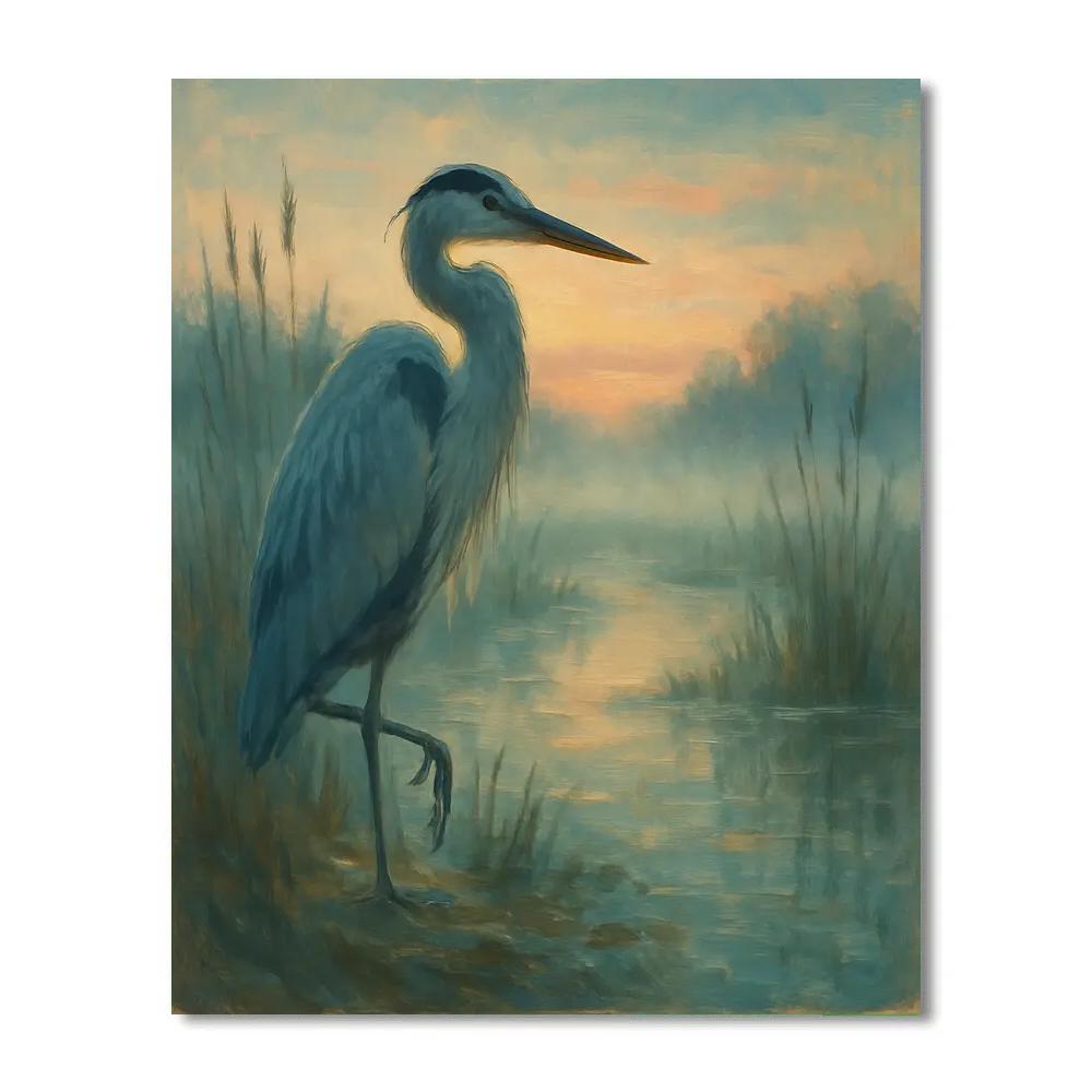 Heron In The Misty Reeds At Dawn DIY paint by numbers