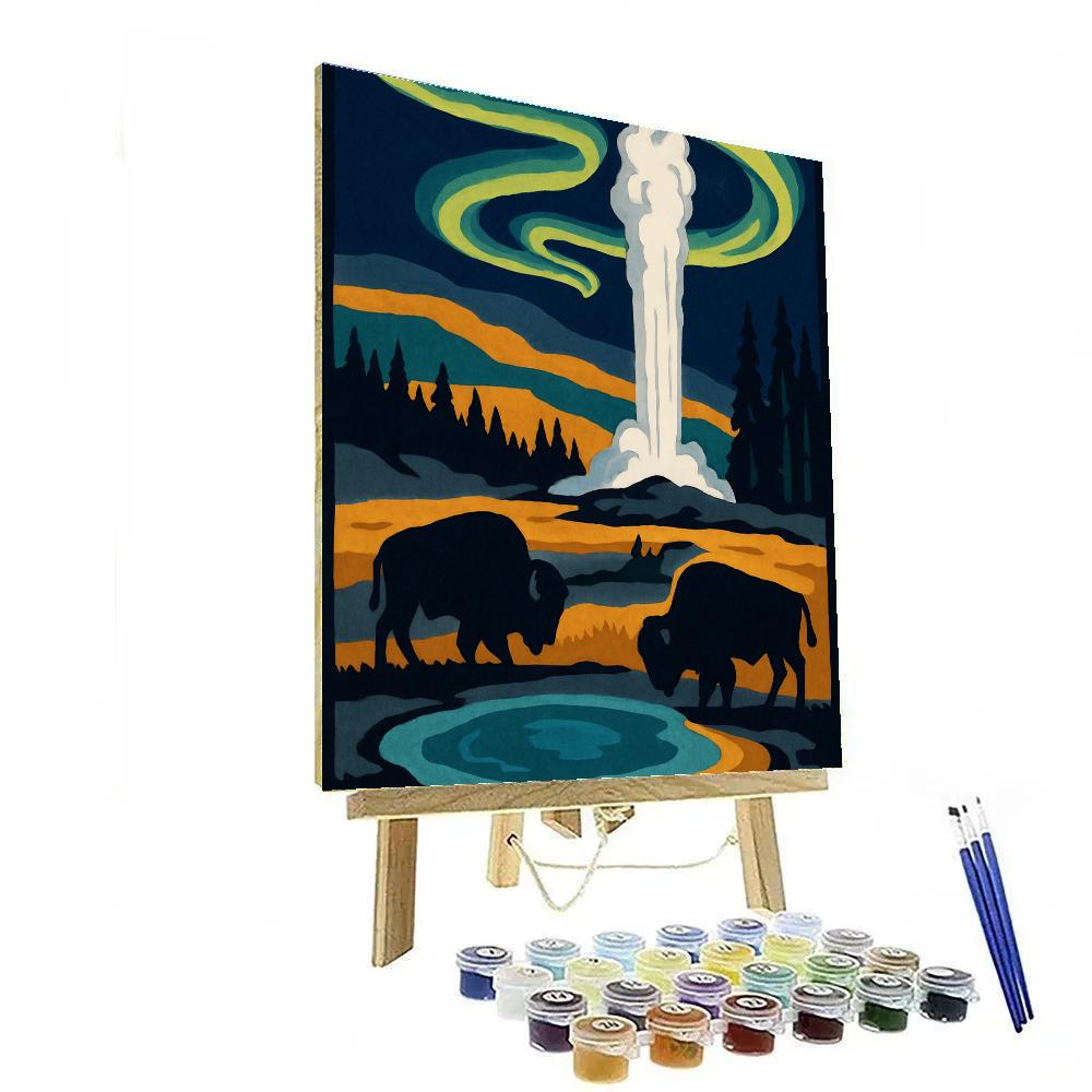 National Aurora Over Yellowstone Geyser Basin paint by color