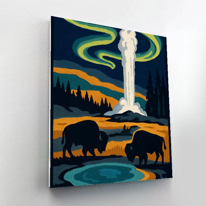 National Aurora Over Yellowstone Geyser Basin paint by color
