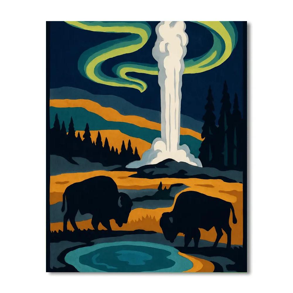 National Aurora Over Yellowstone Geyser Basin paint by color