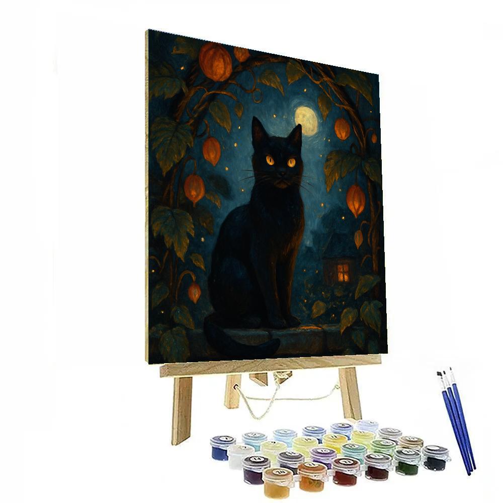 Black Cat Under The Starlit Pumpkin Trellis Numbered painting kits