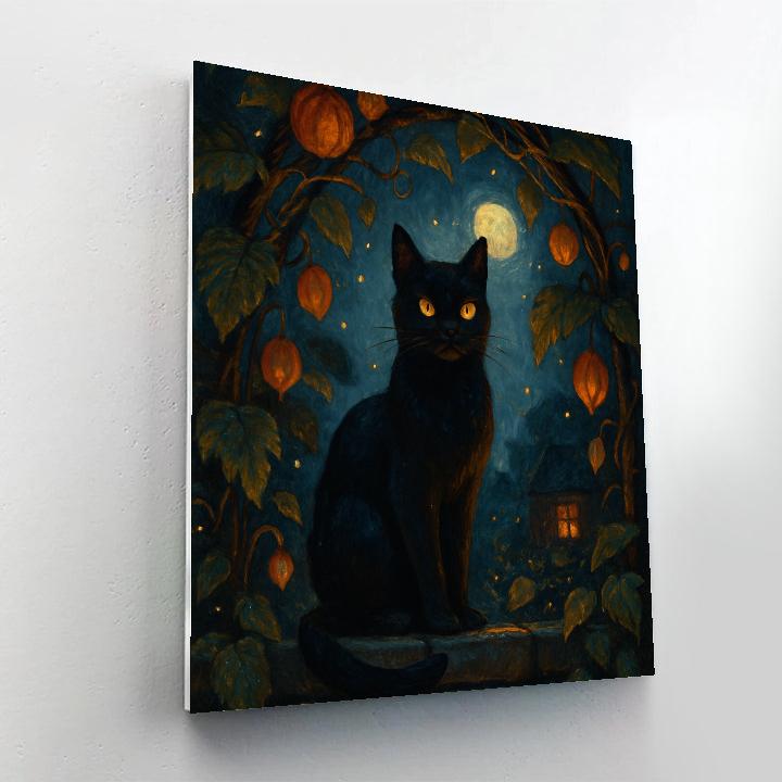 Black Cat Under The Starlit Pumpkin Trellis Numbered painting kits