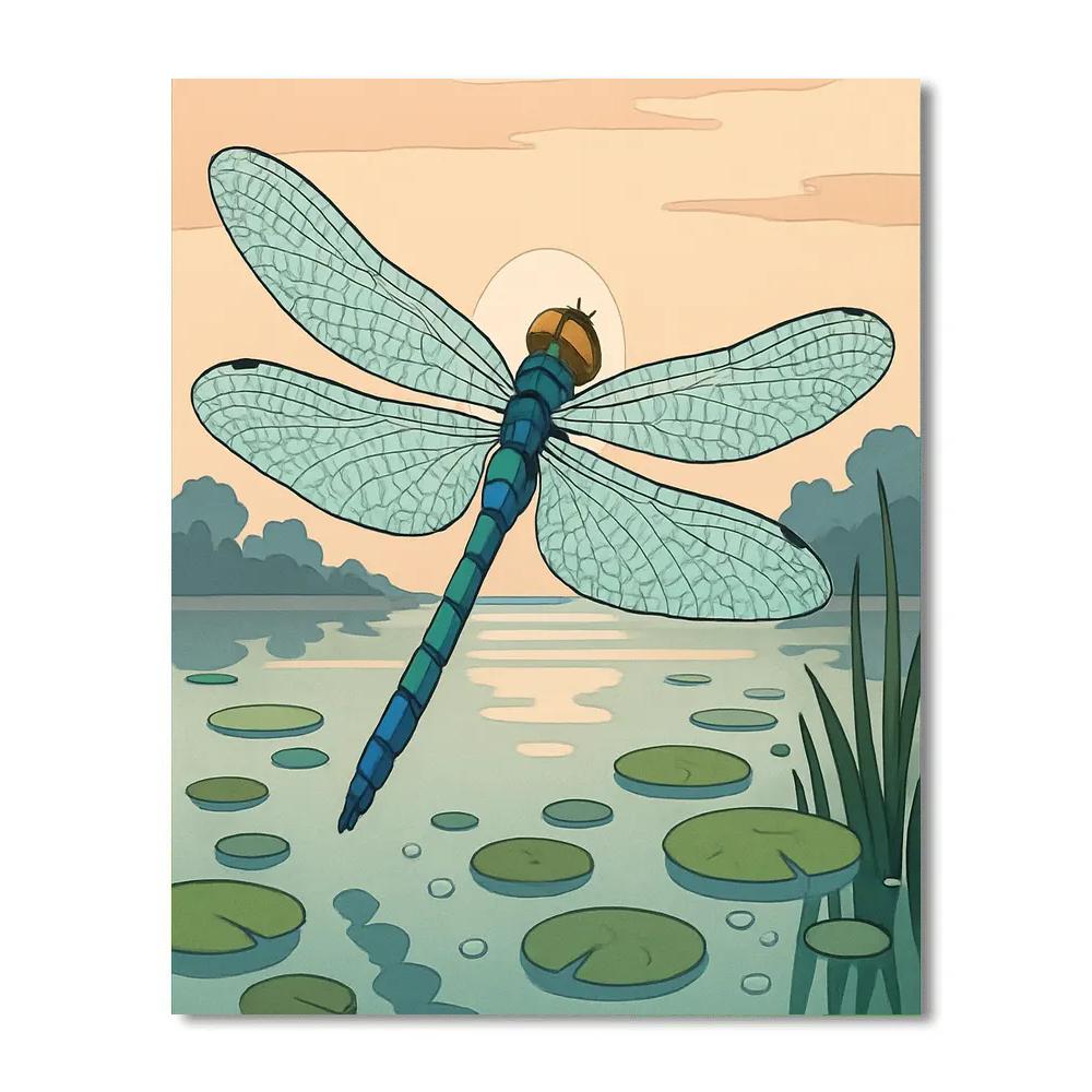 Tidepool Dragonfly Over Glassy Marsh paint by number