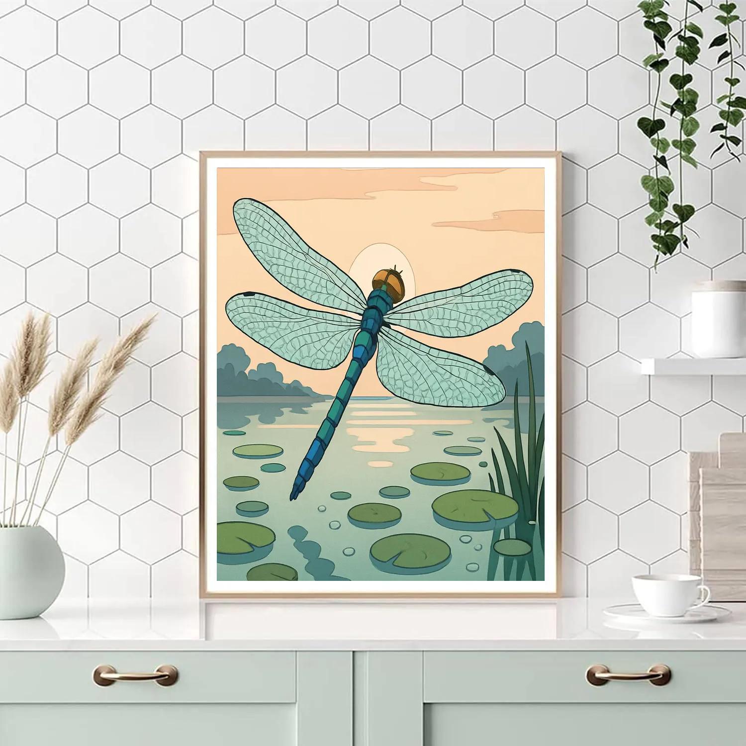 Tidepool Dragonfly Over Glassy Marsh paint by number