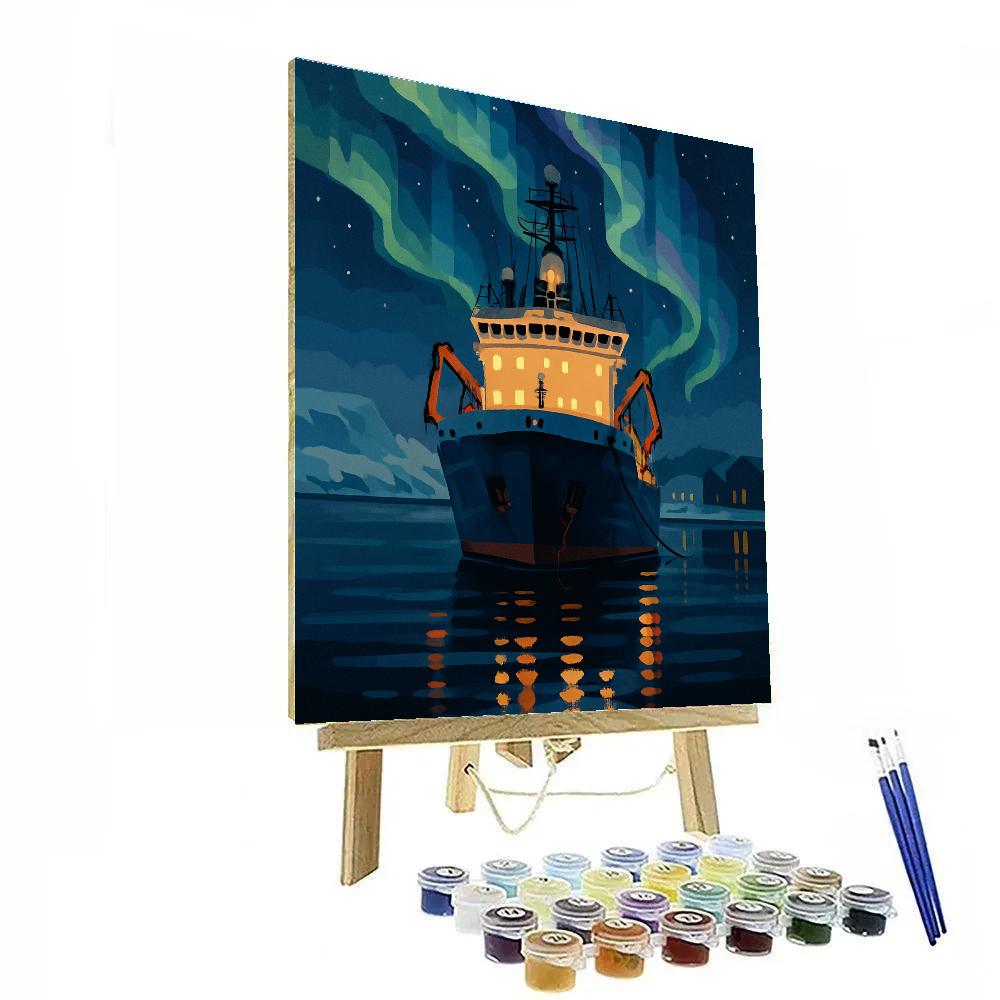 Aurora Harbor With A Ship At Midnight paint by numbers