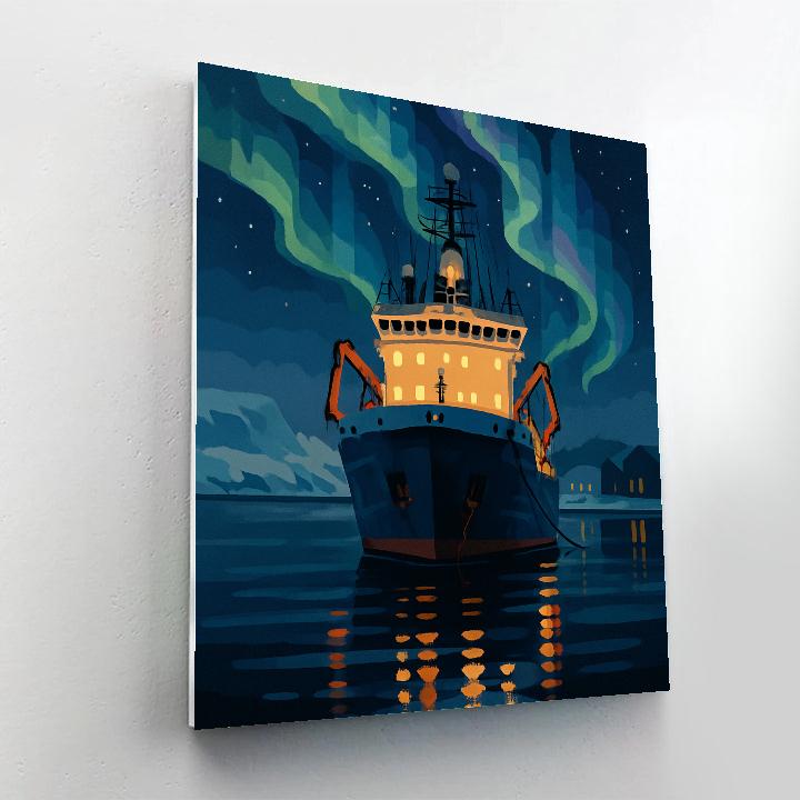Aurora Harbor With A Ship At Midnight paint by numbers