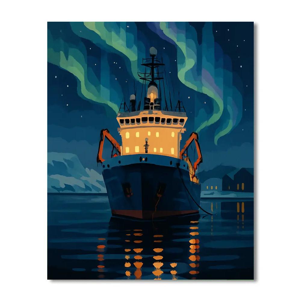 Aurora Harbor With A Ship At Midnight paint by numbers