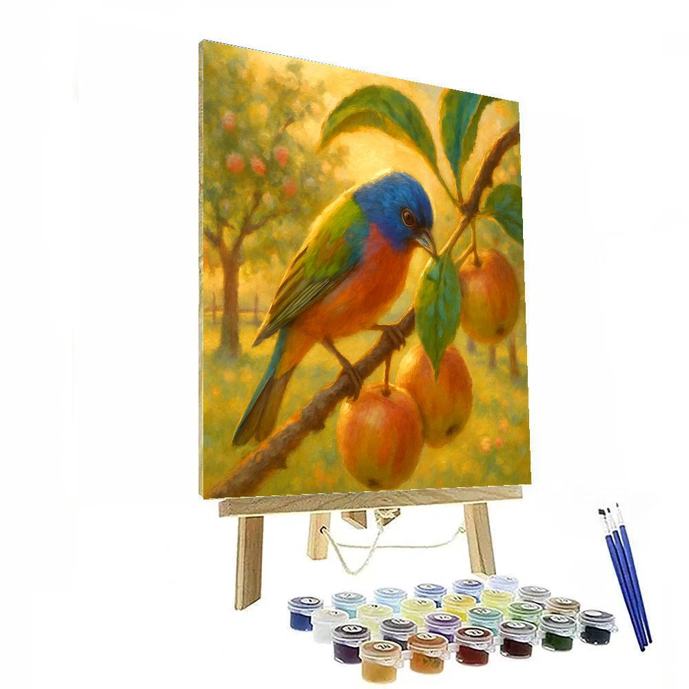 Golden Orchard Branch With A Painted Bunting painting number kit