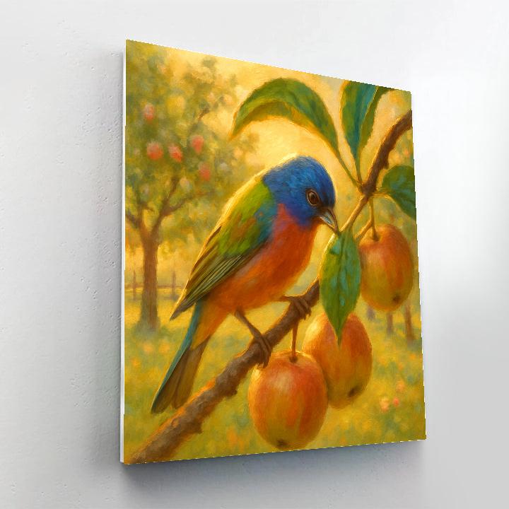 Golden Orchard Branch With A Painted Bunting painting number kit