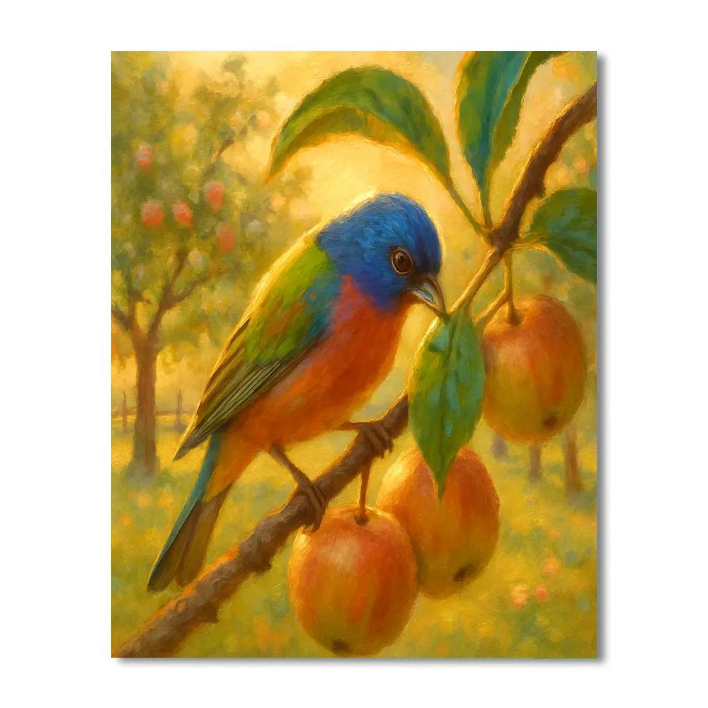 Golden Orchard Branch With A Painted Bunting painting number kit
