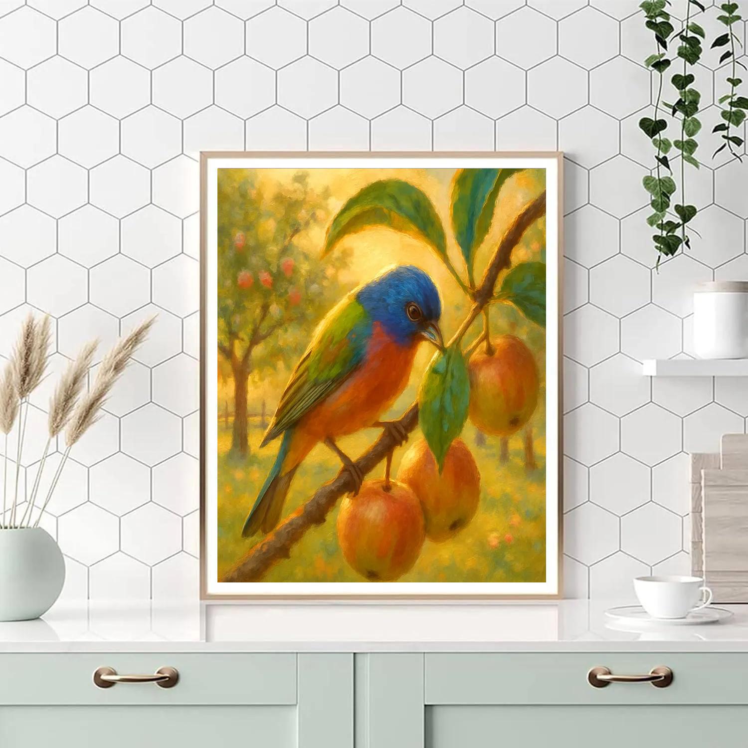Golden Orchard Branch With A Painted Bunting painting number kit