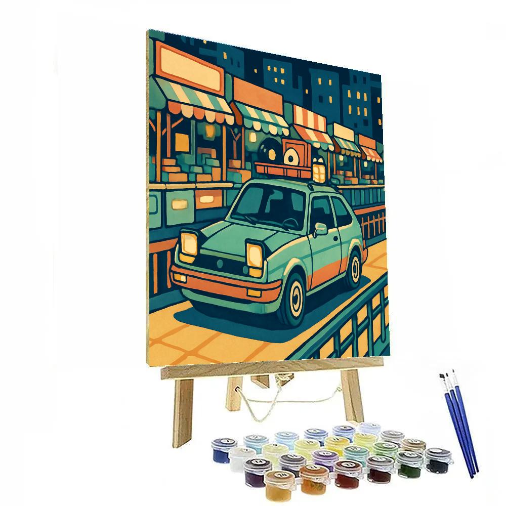 Skybridge Night Market With Cars Painting by numbers kit