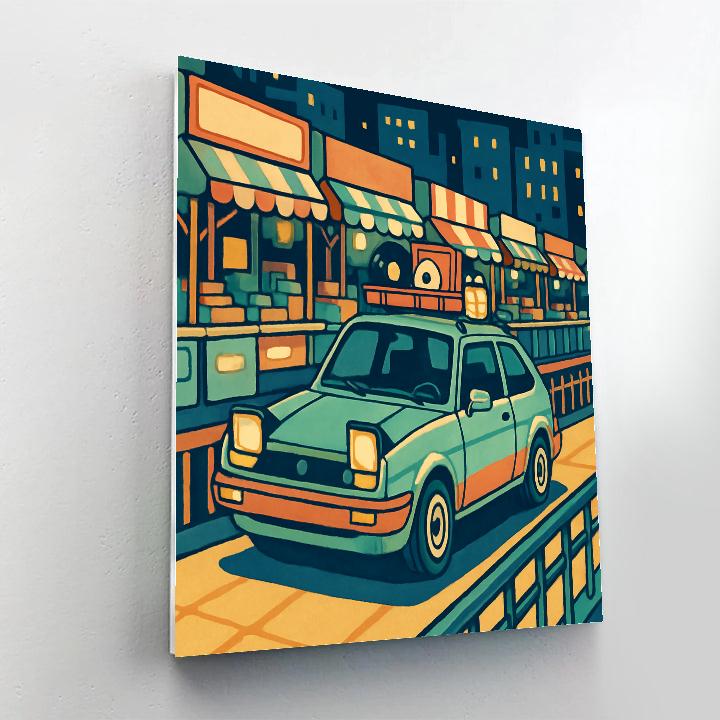 Skybridge Night Market With Cars Painting by numbers kit